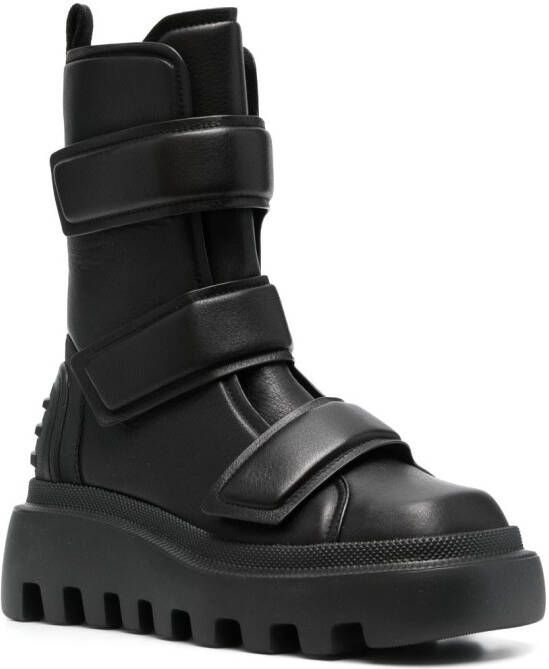 Vic Matie touch-strap leather combat boots Black