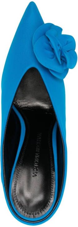 Victoria Beckham floral-appliqué 105mm leather mules Blue