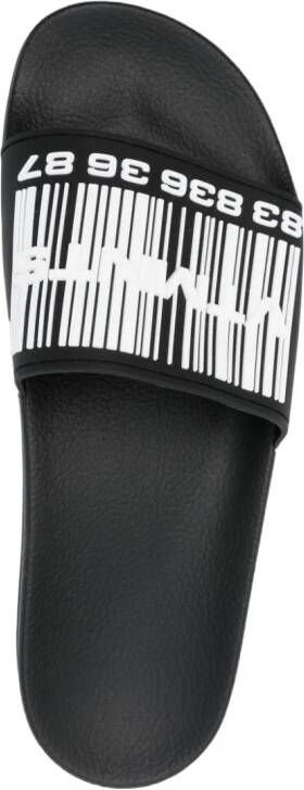 VTMNTS barcode-print appliqué-logo slides Black
