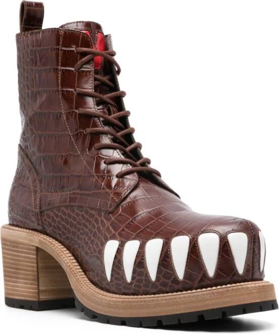 Walter Van Beirendonck 75mm crocodile-embossed effect leather boots Brown