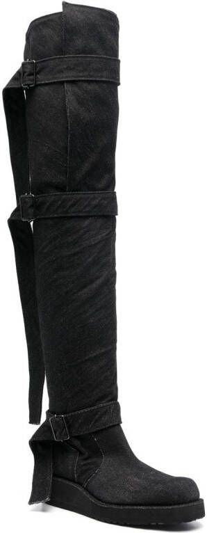 Yohji Yamamoto D-ring buckle belt detail boots Black