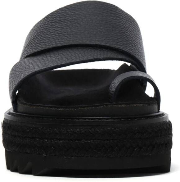 Y's crossover-strap leather slides Black