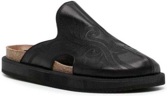 Y's embroidered leather sandals Black