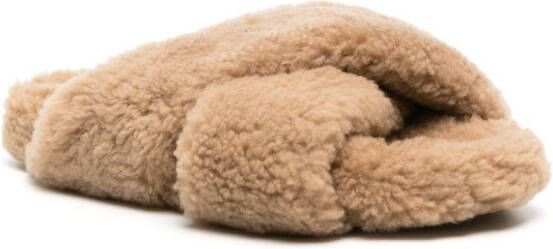 Yves Salomon crossover-strap faux-shearling slippers Neutrals