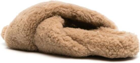 Yves Salomon crossover-strap faux-shearling slippers Neutrals