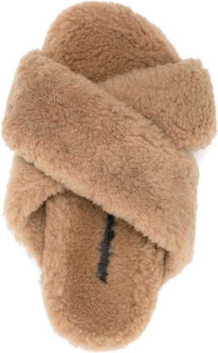 Yves Salomon crossover-strap faux-shearling slippers Neutrals