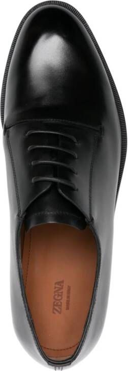 Zegna almond-toe leather Derby shoes Black