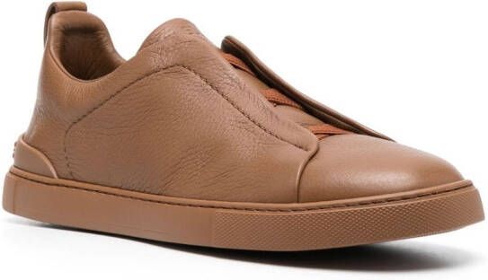 Zegna grained-leather low-top tonal sneakers Brown
