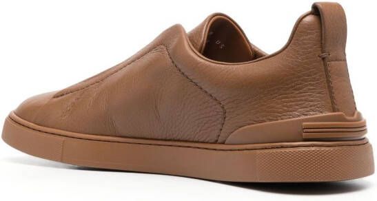 Zegna grained-leather low-top tonal sneakers Brown