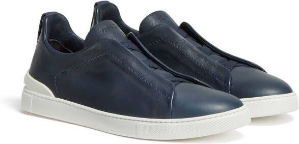Zegna SECONDSKIN Triple Stitch leather sneakers Blue