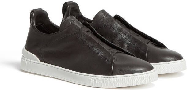 Zegna SECONDSKIN Triple Stitch leather sneakers Brown