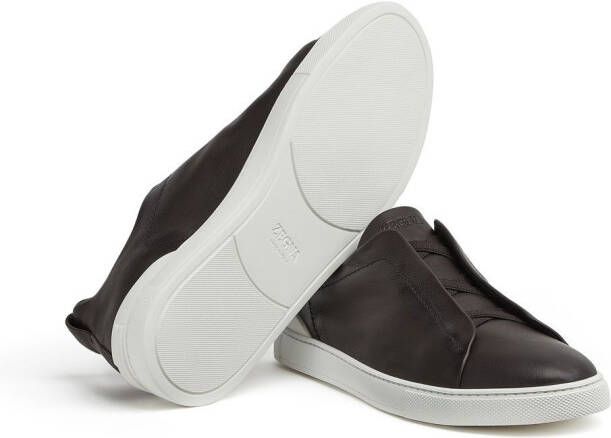 Zegna SECONDSKIN Triple Stitch leather sneakers Brown