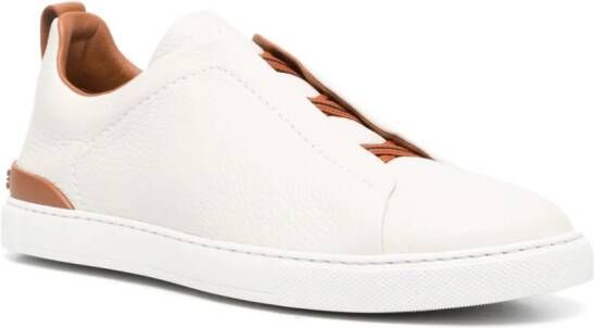 Zegna Triple Stitch pebbled leather sneakers Neutrals