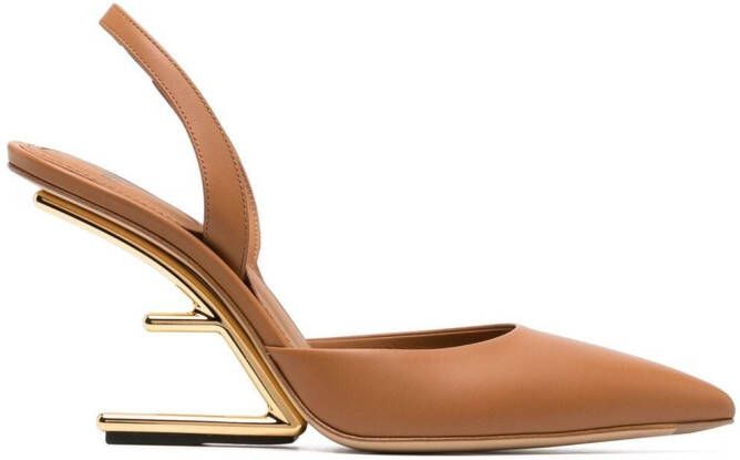 FENDI 100mm logo-wedge slingback pumps Brown