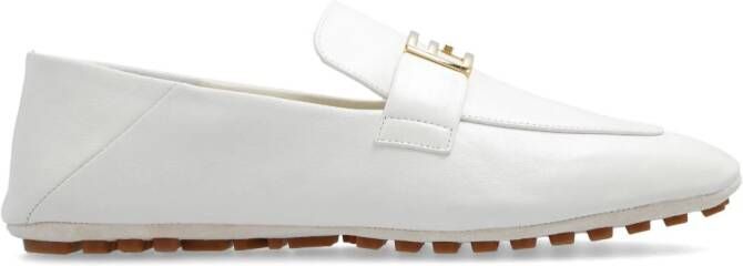 FENDI Baguette logo-plaque leather loafers White