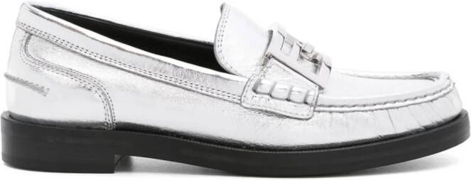 FENDI Baguette metallic leather loafers Silver