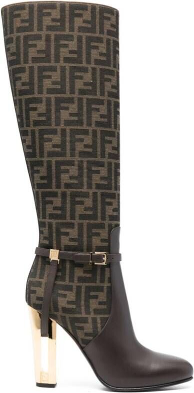 FENDI Delfina 110mm monogram knee-high boots Brown