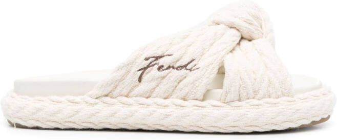 FENDI Feel knot-detail flat sandals White