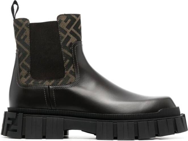FENDI FF-logo panel ankle boots Brown