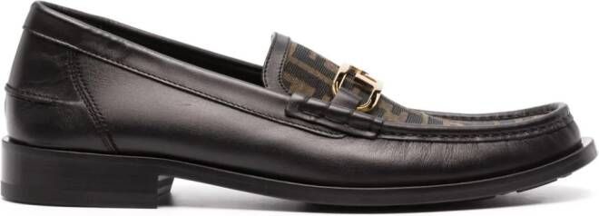 FENDI FF pattern-print panelled loafers Black