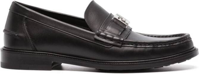 FENDI FF Squared-plaque leather loafers Black