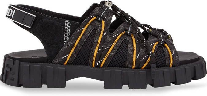 Fendi Force leather and mesh sandals Black