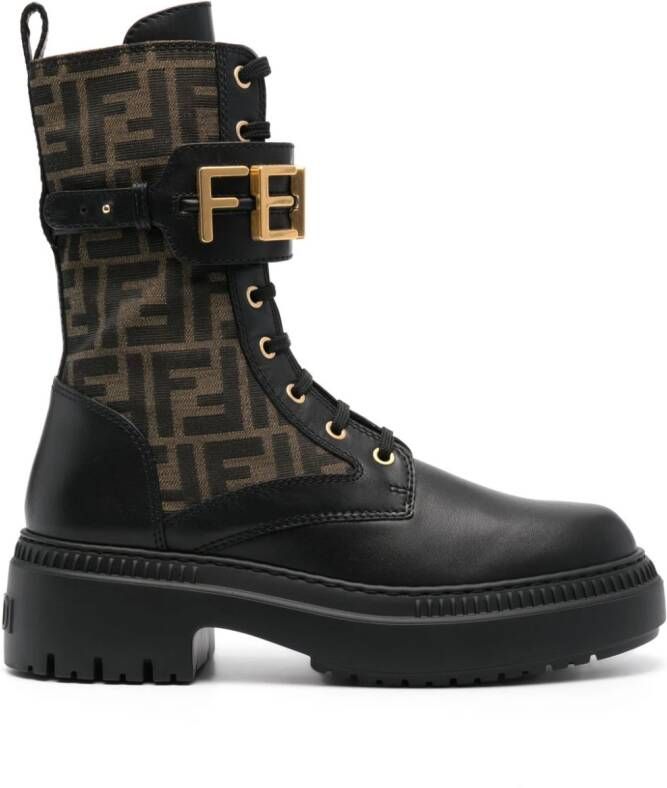 FENDI graphy leather biker boots Black