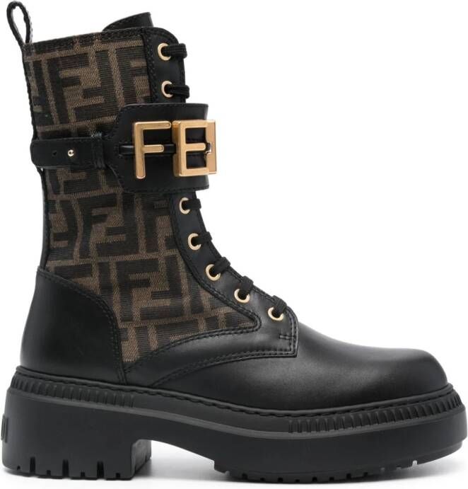 FENDI graphy logo-plaque leather boots Black