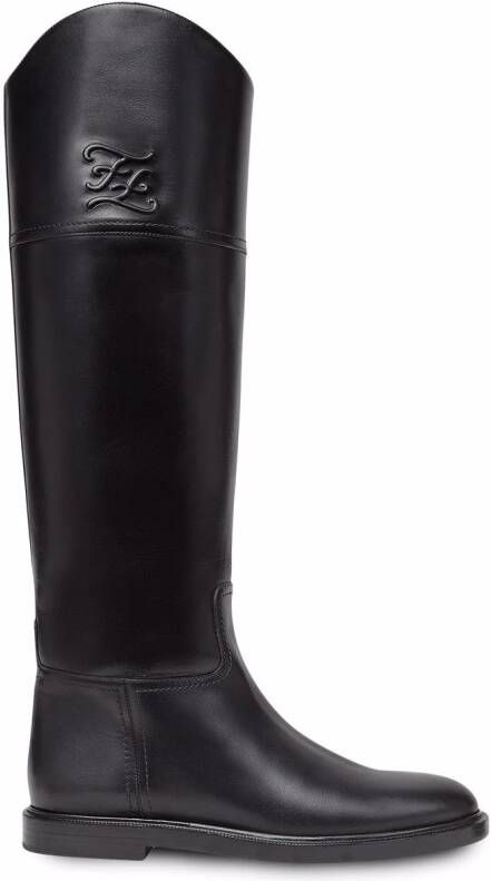 FENDI Karligraphy knee-high leather boots Black