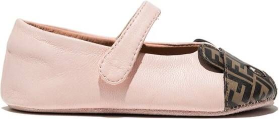 Fendi Kids animal-toecap leather ballerina shoes Pink