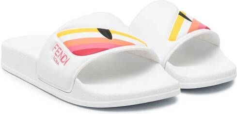 Fendi Kids Eye-motif slide sandals White