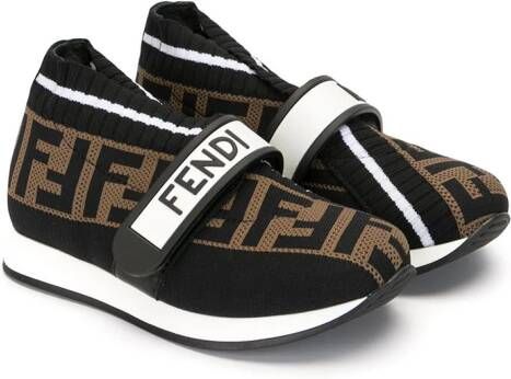 Fendi Kids Fendi Love touch strap sneakers Brown