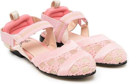 Fendi Kids FF-embroidered ballerina shoes Pink