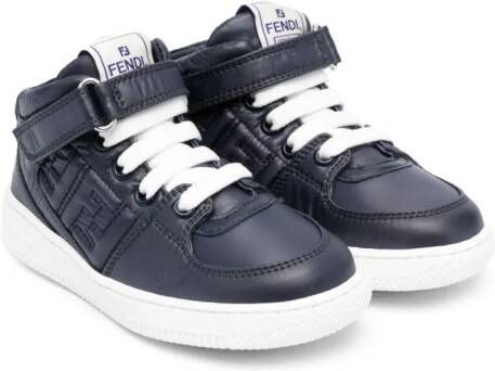 Fendi Kids FF-logo embroidered leather sneakers Blue