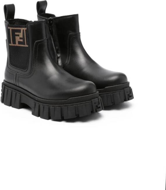 Fendi Kids FF-logo leather boots Black