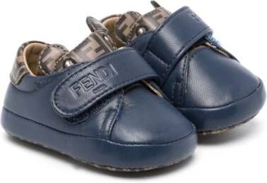 Fendi Kids FF-motif leather crib shoes Blue