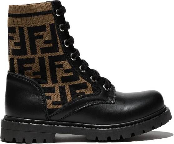 Fendi Kids FF-motif panelled ankle boots Black