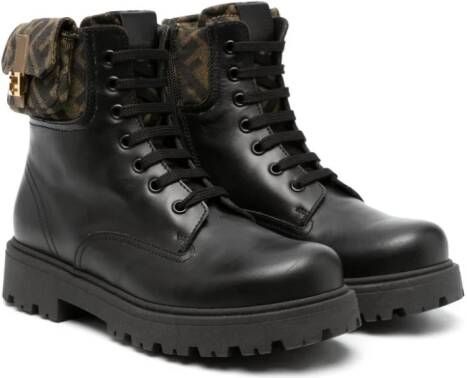 Fendi Kids FF-print leather boots Black