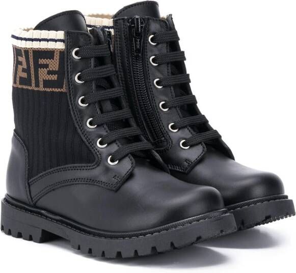 Fendi Kids jacquard FF motif booties Black