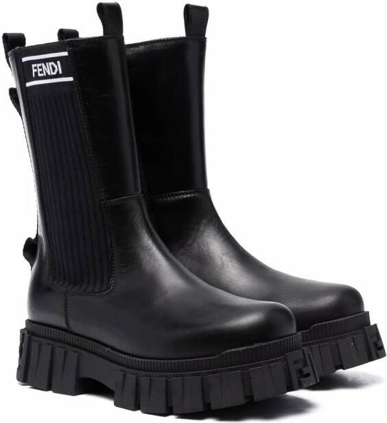 Fendi Kids logo calf-length boots Black