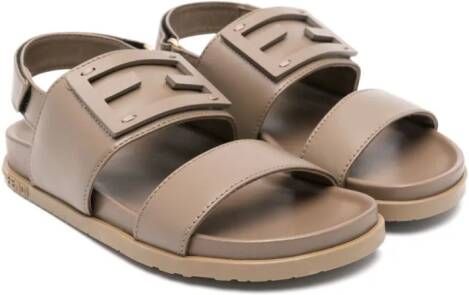 Fendi Kids logo-patch leather sandals Brown