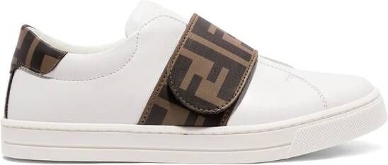 Fendi Kids logo-print slip-on leather sneakers White