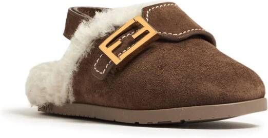 Fendi Kids suede shearling sandals Brown
