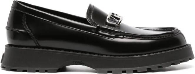 FENDI logo-plaque leather loafers Black