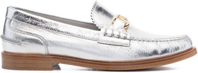 FENDI metallic-finish slip-on loafers Silver