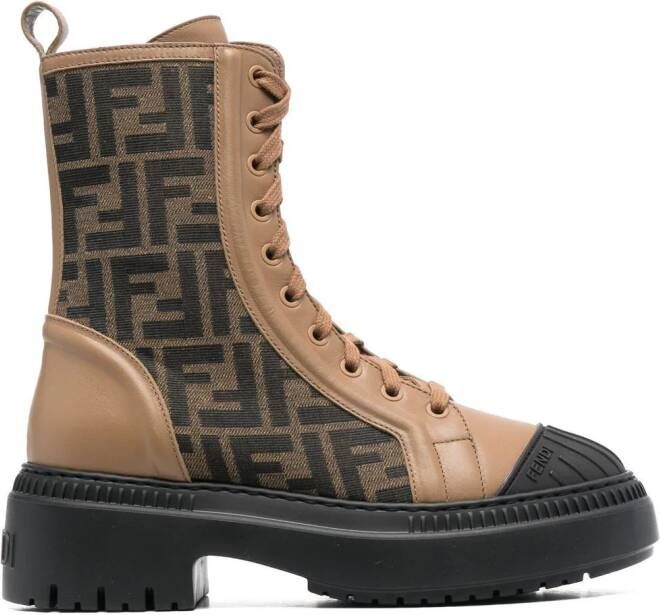 FENDI monogram lace-up boots Brown