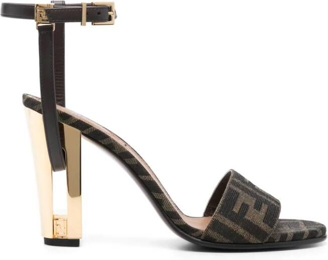 FENDI Zucca monogram heeled sandals Brown