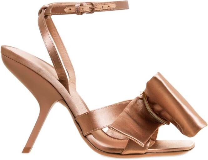 Ferragamo 105mm asymmetric-bow satin sandals Neutrals