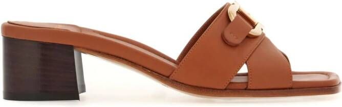 Ferragamo 40mm Gancini-buckle leather slides Brown
