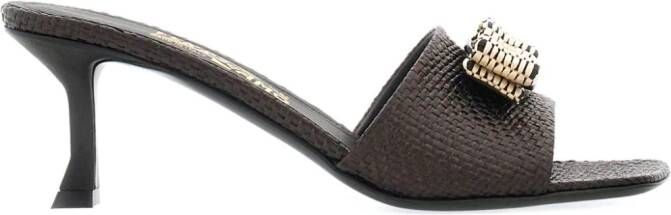 Ferragamo 55mm Vara Bow-detail raffia mules Black